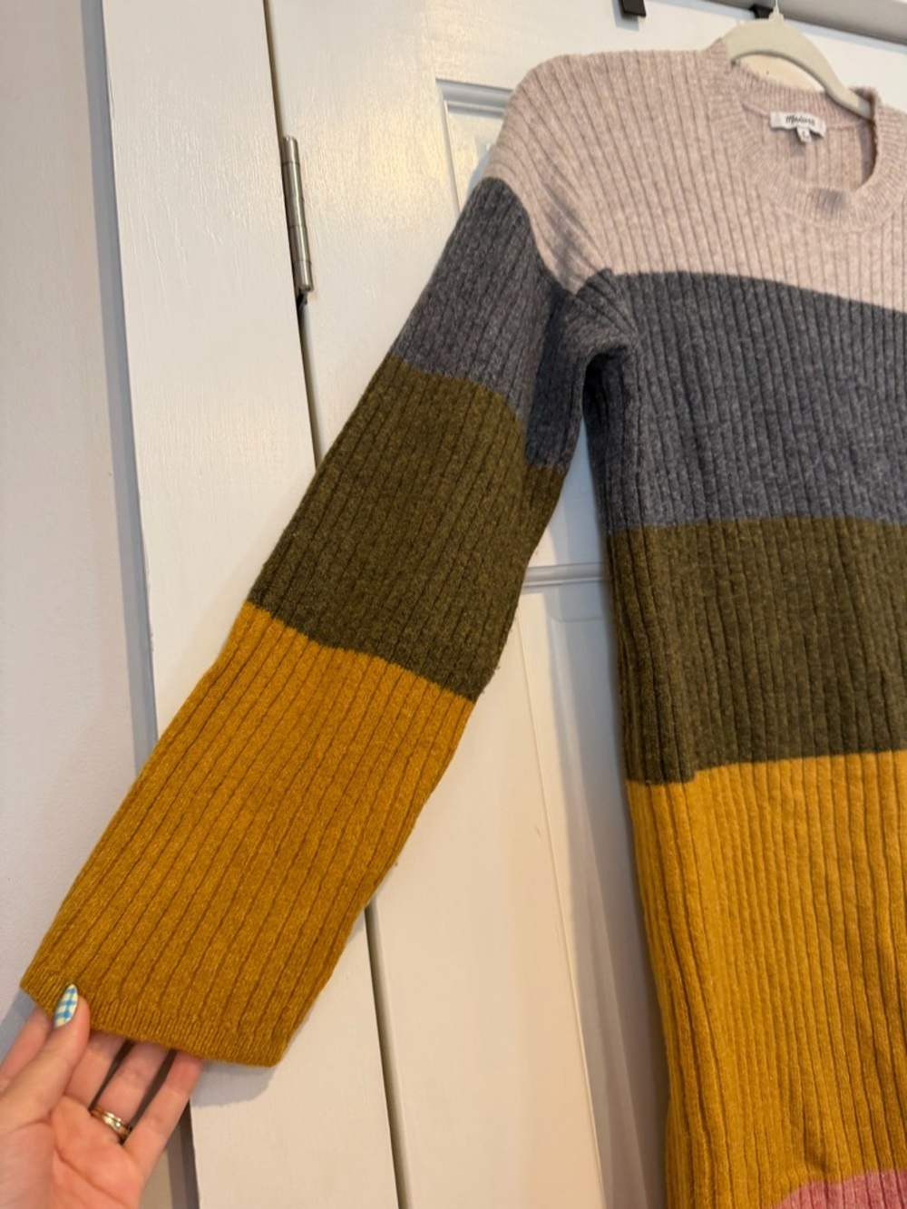 Madewell Striped Ribbed Knit Midi Long Sleeve Sweater Dress - Picture 2 of 4
